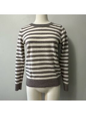 C&C California Taupe and Cream Striped Crew Neck Sweater small Cashmere